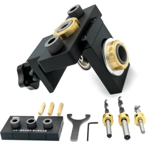 3 In 1 Adjustable Doweling Jig Woodworking Pocket Hole Jig with 8/15mm Drill Bit for Drilling Guide Locator Puncher Tools
