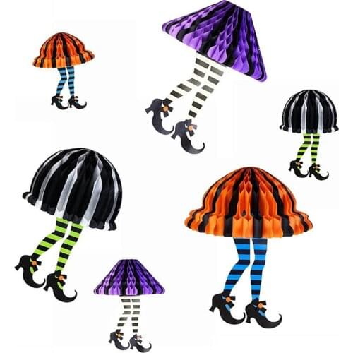 3D Witch Legs Hanging Pendant Halloween Party Decoration For Home Door Honeycomb Lantern Horror Kid Pumpkin Party Prop Ornaments