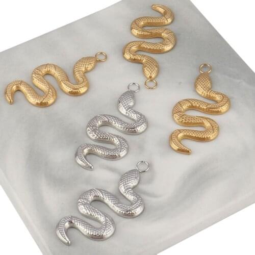 5pcs/lot Stainless Steel Animal Snake Charms Pendants for DIY Handmade Necklace Bracelet Jewelry Making Accessaries 37x16mm