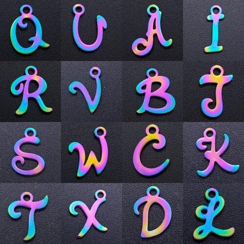 5pcs/lot fabulous rainbow initial name letter diy stainless steel charm wholesale 26 alphabet letters A-Z necklace pendant