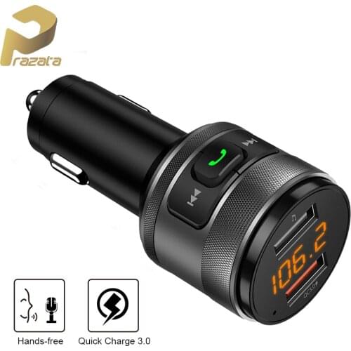 Prazata Car Bluetooth FM Transmitter Quick 3.0 Dual USB Ports Car Charger FM Modulator MP3 Player Car Lighter Hand-free Car Kit