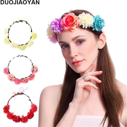 DUOJIAOYAN Bohemian Wreath Hairband Flower Crown Wedding Party Floral Girl Hair Accessories Flower Headband Garland Headpiece