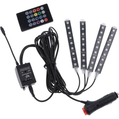 4x 9 LED Remote Control RGB Car Interior Floor Light Strip Colorful