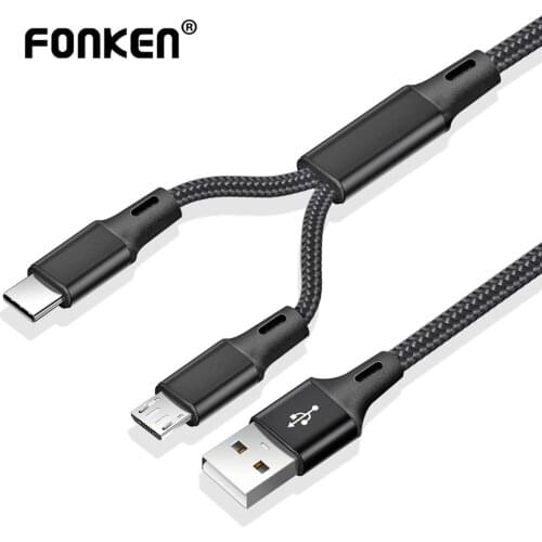 FONKEN 2 in 1 USB Cable Type C Micro USB Fast Charging Wires 1M Separate USB C Nylon Braid for Android Mobile Phone Cables