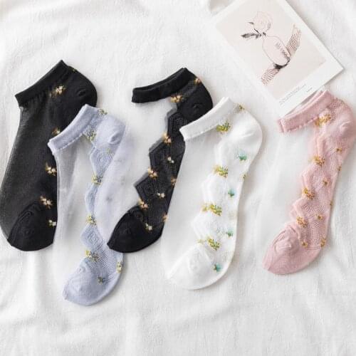 Spring Summer Kawaii Glass Womens Socsk Cotton Korean Flower Thin Kawaii Socks Women Funny and Cute 42904