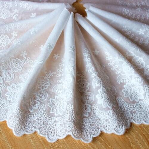 White Beige 100% Cotton Cloth Lace Trim Embroidered Lace Fabrics Womens Clothing Dress Curtains DIY Accessories 22CM Wide