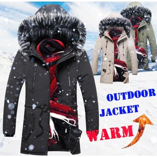 Thick Warm Winter Jacket Men Fleece Lined Hooded Parka Jacket Mens Fur Collar Coat Veste Dhiver Hommes Long Jacket Coat
