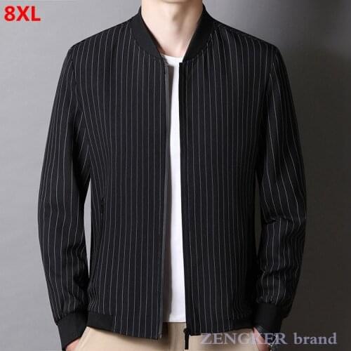 Autumn new male 7XL 8XL youth plus size baseball collar jacket male striped jacket male curve men clothing oversized