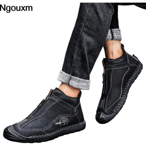 Ngouxm Mens Boots Spring Autumn Fashion Ankle Boots Outdoor Waterproof Platform Boots Leather Casual Shoes Zapatos De Hombre