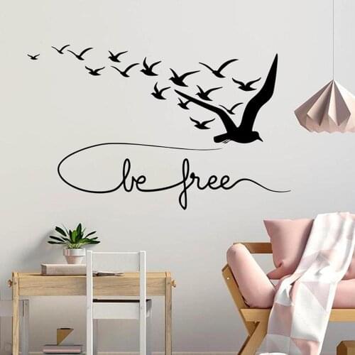 Large Birds Be Free Wall Decal Bird Quote Decal Inspirational Quote Animal Vinyl Wall Sticker for Bedroom Office Decor C774