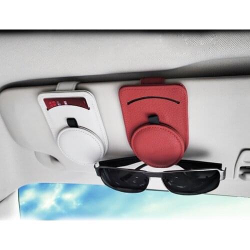Genuine Leather Car Glasses Case Ticket Card Clamp Universal Crystal Crown Car Sun Visor Sunglasses Holder Car Accessories