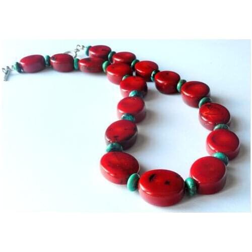 Hot Sale Luck Stunning Red Sea Coral Natural Blue Turquoise 925 Silver Gemstones Necklace Fashion Jewelry Women Gift