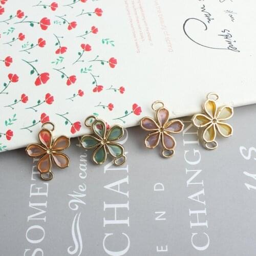 10 PCS/Lot New Arrival Flower Enamel Charms Zinc Alloy Metal Flowers Connector Charm Pendants For Jewelry Handmade 19*24mm