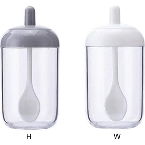 Transparent Kitchen Supplies Glass Spice Jar For Salt Sugar Pepper Powder With Spoon Plastic Seasoning Bottle Salt Glass Jar