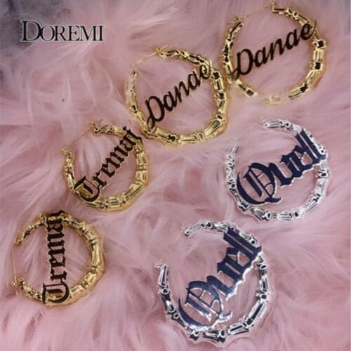 Custom font 13 Name Earrings Bamboo Hiphop Sexy Bamboo Hoop Earrings Customizable Style Custom Hoop Earrings With Statement Word