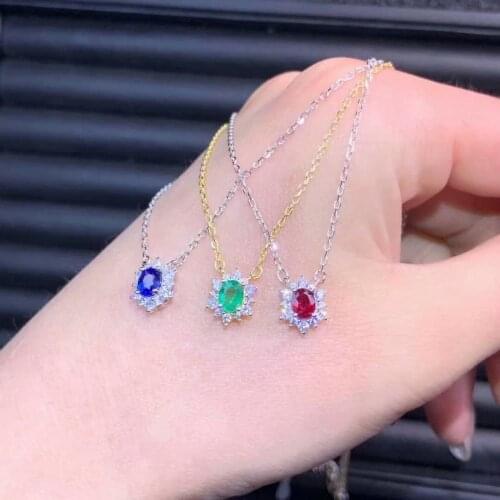 Shilovem 925 silver sterling Natural sapphire emerald ruby PENDANTS fine Jewelry trendy send necklace new gift dz0405288agm