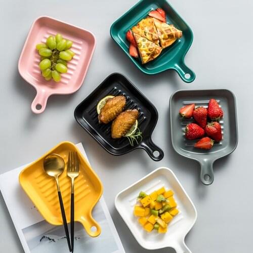 Nordic Creative Simple Ceramic Single Handle Baking Pan Cheese Baked Rice Pan Multi-function Household Microwave Oven Pizza Cake