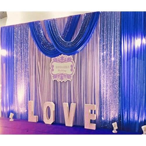 3Mx6 m ice silk 60D wedding stage backdrop decoration wedding curtain with sequin swags for wedding pary decoratiions