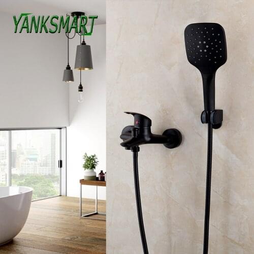 YANKSMART Bathroom Bathtub Shower Faucets Wall Mounted Hand Held Black Shower Head Sets Cold And Hot Mixer Water Tap