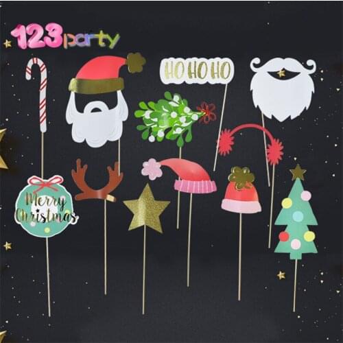 12Pcs Photo Booth Props Christmas Decorations Funny Mask Merry Christmas Photobooth Happy New Year Party Supplies