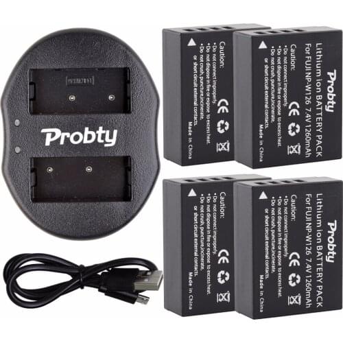 4Pcs NP-W126 NP W126 Battery + USB Dual Charger For Fujifilm X100F X-T10 X-T20 X-Pro1 X-Pro2 HS30EXR HS33EXR HS35EXR X-A1 X-A2