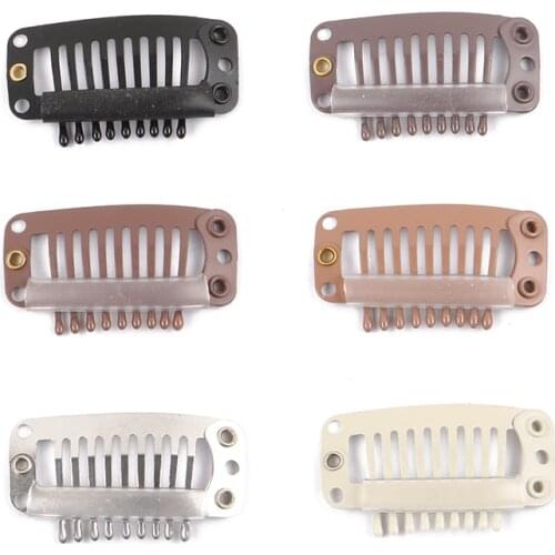 500 3.2cm 9-Teeth Snap-Comb Wig Clips With Rubber For Hair Extension Hair Snap Clips Weave Toupee Clips Styling Tools