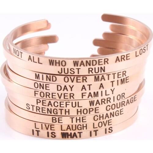 A-z 4mm Rose Gold Color Inspirational Bracelet for Women Personalized Gift for Her Engraved Mantra Cuff Bangle Birthday Jewelry