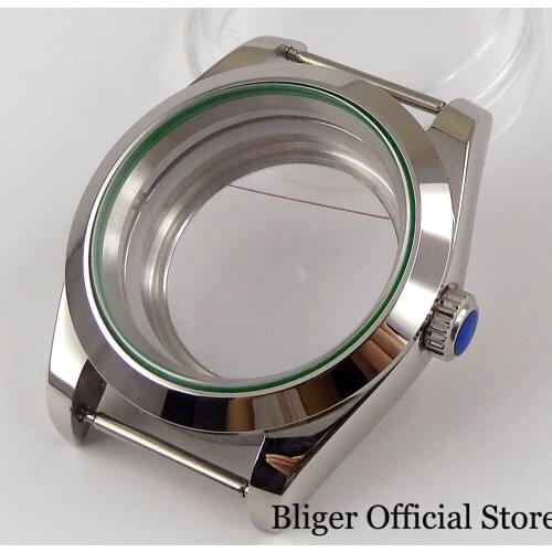 BLIGER Nologo 36MM Polished Watch Case Green Edge fit NH35A NH36A See-through Glass Back Sapphire Glass