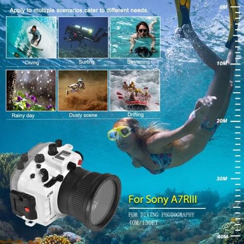 40m/130ft For Sony A7 III A7R3 A7RIII A7III A7M3 28-70mm lens underwater camera housing diving box case Waterproof cover White