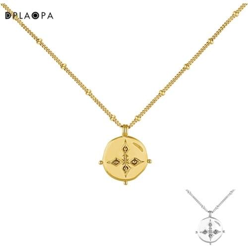 DPLAOPA 925 Sterling Silver Antique Silver Plated gold medal Pendant Choker Long Chain Luxury Women Weddng Jewelry Wholesale