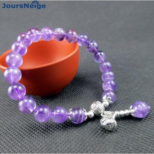 JoursNeige Purple Natural Crystal Bracelets Old Mine beads Tibetan Silver Lotus Lucky Dream Hand string Jewelry Accessories