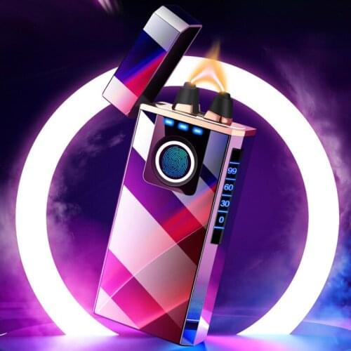 Personality Exclusive Men Fingerprint Induction Charging Lighter Double Arc Plasma Smoking Modern Minimalist Mirror Encendedores