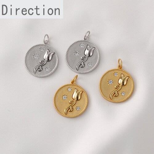 Customized copper 18k gold silver rose flower zircon star medal pendant DIY earring necklace bracelet accessory material 1PCS
