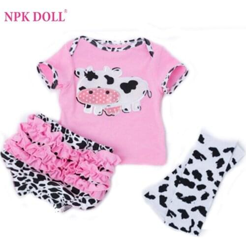 Reborn Baby Doll Clothes Pink Cow Cute Handmade Cotton Rope Hot Sale Four Sets Birthday Gift Suit Newborn Baby 22 inch 55cm Doll