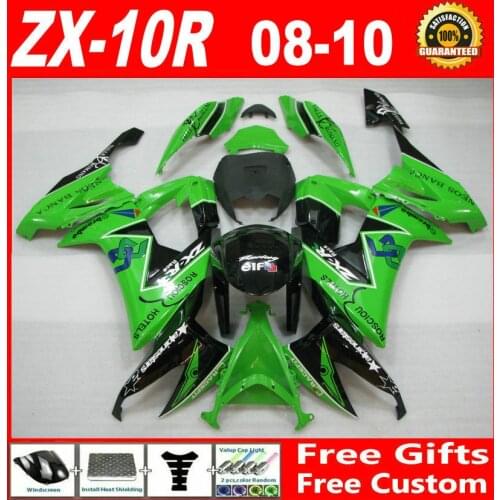 Top selling plastic fairing kit for Kawasaki Ninja ZX10R 08 09 10 green black fairings set ZX10R 2008 2009 2010 OL12