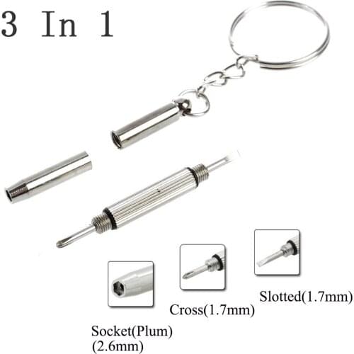 2pcs Mini 3 in 1 Eyeglass Screwdriver Slotted Phillips Hex Phone Computer Camera Glasses Maintenance Repair Tools with Keychain