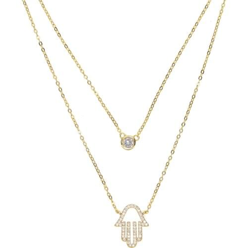 New Fashion Tiny Dainty hand hamsa Double layer single cz choker Necklace 100%real 925 sterling silver Jewelry friend luck gift