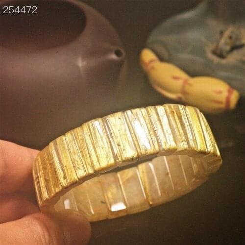 Newly Natural Gold Rutilated Quartz Bracelet Titanium 19*6mm Rectangle Beads Luxury Bracelet Bangle AAAAAA