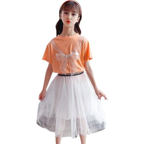 Clothes For Girls Tshirt + Skirt Teenage Girls Clothing Mesh Clothes Girl Summer Childrens Clothes Set