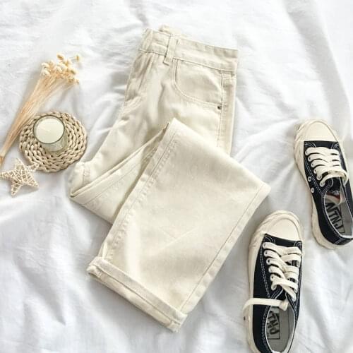 Retro Apricot High Waist Straight Womens Jeans Casual Ankle-Length Denim Women Pants Pantalon Femme Streetwear Loose Pants C7077