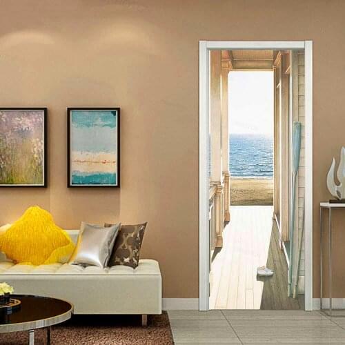 PVC 3D Door Stickers Home Decor Picture Self Adhesive Waterproof Wallpaper For Bedroom DIY Door Paper Print Art