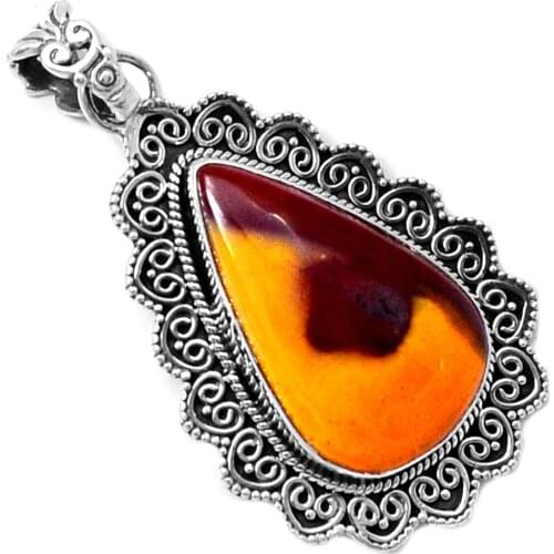 Hand make Genuine Moonkaite Pendant 100% 925 Sterling Silver Jewellery, 48 mm, KP0410