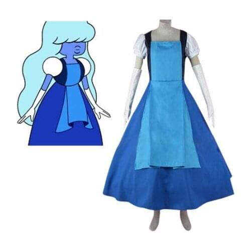 Steven Universe Jail Break Sapphire Blue Gown Dress Cosplay Costume Halloween Costumes for Women Girls Christmas Fancy Dress