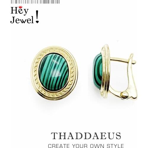 Green Oval Stone Golden Studs Earrings,Europe Style Fine Jewerly For Women,2021 Brand New Vintage Gift In 925 Sterling Silver