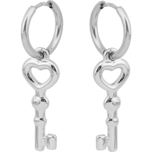 WOWTIGER New Fashion Key Stainless Steel Ear Studs Mens earrings Pop Hip Hop Ear Earrings For Women Jewelry Gifts 1 pair