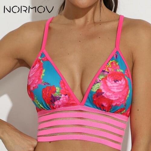 NORMOV Sports Printing Bra Sexy Yoga Sports Bra Workout Breathable Push Up Flower Print Tops Bras Girls Shockproof Vest