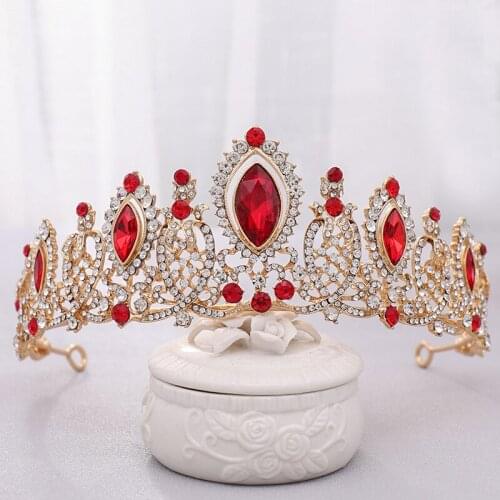 Red Baroque Bridal Wedding Tiara Princess Crystal Crown Fashion Big Hair Accessories Jewelry Bride Tiaras and Crowns Girls