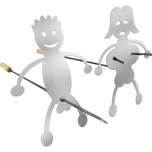 Outdoor Barbecue Fork Hot Dog Guys Grill Boy Girl Dog Apaya Skewers Roaster Camping Cooker Stainless Steel BBQ Tools