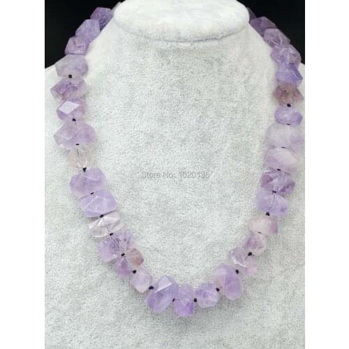 Wow! light amethyst baroque 15*20mm faceted 18" necklace nature FPPJ wholesale