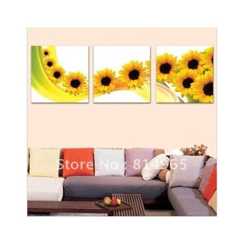 Embroidery Package 3 Sets (1 lot=3 Sets) New Best Quality Triptych Golden Yellow Sunflower Cross Stitch 5-15Business Days